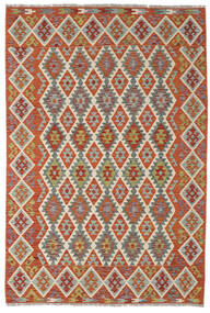  Kelim Afghan Old Style Matot 202X298 Tummanpunainen/Ruskea Carpetvista