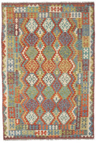 197X288 Kelim Afghan Old Style Teppe Orientalsk Grønn/Brun (Ull, Afghanistan) Carpetvista