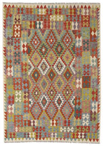 208X291 Tapis D'orient Kilim Afghan Old Style Marron/Rouge Foncé (Laine, Afghanistan) Carpetvista