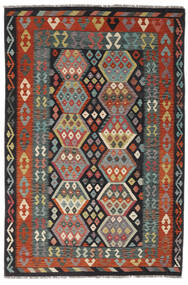 絨毯 キリム アフガン オールド スタイル 194X293 ブラック/ダークレッド (ウール, アフガニスタン)