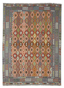 Tapis D'orient Kilim Afghan Old Style 260X353 Marron/Gris Foncé Grand (Laine, Afghanistan)