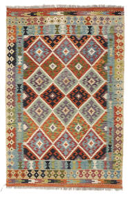 132X197 Kelim Afghan Old Style Teppe Orientalsk Grønn/Mørk Rød (Ull, Afghanistan) Carpetvista