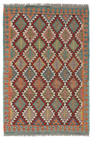 123X185 Tapis Kilim Afghan Old Style D'orient Rouge Foncé/Vert Foncé (Laine, Afghanistan) Carpetvista