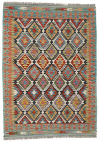  125X178 Kelim Afghan Old Style Matot Matto Vihreä/Tummanpunainen Afganistan Carpetvista