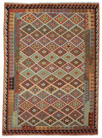  Kelim Afghan Old Style Matot 212X292 Villamatto Tummanpunainen/Ruskea Matto Carpetvista