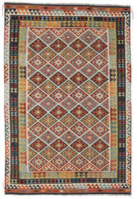 202X300 Kelim Afghan Old Style Tæppe Orientalsk Mørkerød/Sort (Uld, Afghanistan) Carpetvista