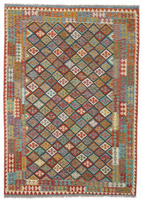  Kilim Afghan Old Style Tappeto 208X294 Di Lana Marrone/Grigio Scuro Carpetvista