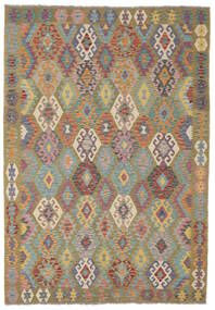 209X299 Kilim Afghan Old Style Rug Oriental Brown/Green (Wool, Afghanistan) Carpetvista
