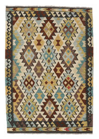 122X175 Kelim Afghan Old Stil Teppich Orientalischer Schwarz/Orange (Wolle, Afghanistan) Carpetvista