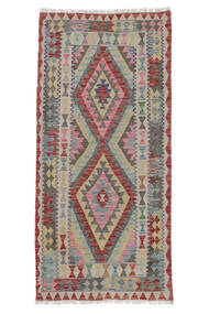 Kelim Afghan Old Stil Teppich 92X195 Läufer Dunkelgrau/Dunkelrot Wolle, Afghanistan Carpetvista