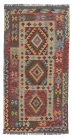  Orientalsk Kelim Afghan Old Style Tæppe 98X198 Brun/Mørkerød Uld, Afghanistan Carpetvista