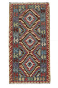 Kelim Afghan Old Stil Teppich 107X197 Schwarz/Dunkelrot Wolle, Afghanistan Carpetvista