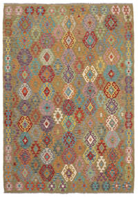  Oriental Kilim Afghan Old Style Rug 204X293 Brown/Green Wool, Afghanistan Carpetvista