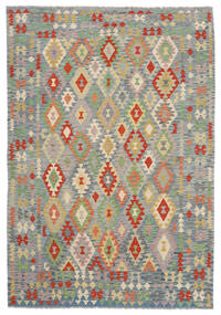  Kelim Afghan Old Stil Teppich 205X294 Dunkelgrau/Dunkelgelb Carpetvista