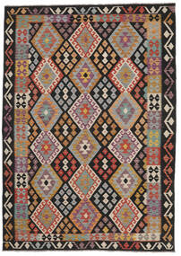 Kelim Afghan Old Style Tæppe 201X287 Sort/Brun Uld, Afghanistan Carpetvista