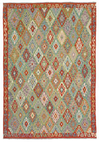 絨毯 オリエンタル キリム アフガン オールド スタイル 209X291 ダークグリーン/グリーン (ウール, アフガニスタン)
