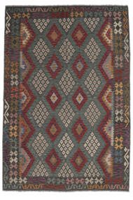 Kelim Afghan Old Style Tæppe 203X297 Sort/Brun Uld, Afghanistan Carpetvista