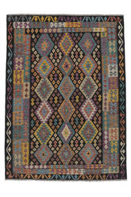 180X247 Kelim Afghan Old Style Teppe Orientalsk Svart/Brun (Ull, Afghanistan) Carpetvista
