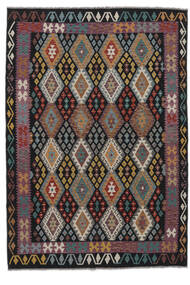 絨毯 オリエンタル キリム アフガン オールド スタイル 204X290 ブラック/ダークレッド (ウール, アフガニスタン)