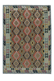 絨毯 キリム アフガン オールド スタイル 204X288 茶色/ダークグリーン (ウール, アフガニスタン)