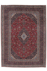 Tapete Kashan 301X406 Preto/Vermelho Escuro Grande (Lã, Pérsia/Irão)