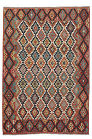 Kelim Afghan Old Style Matot Matto 204X295 Tummanpunainen/Musta Villa, Afganistan Carpetvista
