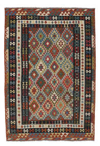  Kelim Afghan Old Style Matot 203X293 Musta/Tummanpunainen Carpetvista