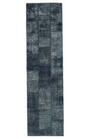84X306 絨毯 パッチワーク モダン 廊下 カーペット ブラック/ダークブルー (ウール, ペルシャ/イラン) Carpetvista