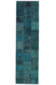 84X303 絨毯 パッチワーク モダン 廊下 カーペット ブラック/ダークターコイズ (ウール, ペルシャ/イラン) Carpetvista
