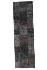 74X255 Patchwork Teppich Moderner Läufer Schwarz (Wolle, Persien/Iran) Carpetvista