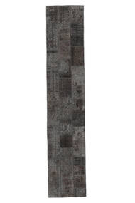 81X413 Tapis Patchwork Moderne De Couloir Noir (Laine, Perse/Iran) Carpetvista