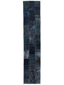 82X409 Tapete Patchwork Moderno Passadeira Preto/Azul Escuro (Lã, Pérsia/Irão) Carpetvista