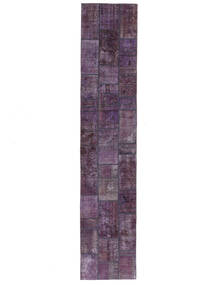 82X406 Tapis Patchwork Moderne De Couloir Noir/Violet Foncé (Laine, Perse/Iran) Carpetvista
