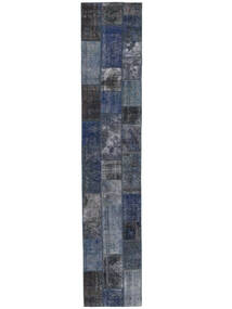 84X414 Tapis Patchwork Moderne De Couloir Noir/Gris Foncé (Laine, Perse/Iran) Carpetvista