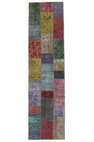 絨毯 Patchwork - Persien/Iran 80X311 廊下 カーペット ブラック/ダークレッド (ウール, ペルシャ/イラン)