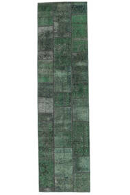 81X307 Tapis Patchwork Moderne De Couloir Noir/Vert Foncé (Laine, Perse/Iran) Carpetvista