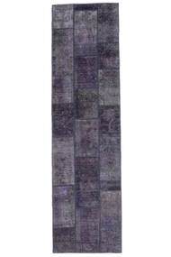 82X304 絨毯 パッチワーク モダン 廊下 カーペット ブラック/ダークパープル (ウール, ペルシャ/イラン) Carpetvista
