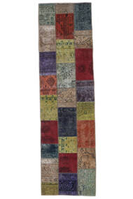 絨毯 Patchwork - Persien/Iran 84X303 廊下 カーペット ブラック/ダークイエロー (ウール, ペルシャ/イラン)