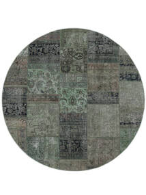  Ø 250 Patchwork Rug Modern Round Dark Green/Black Large (Wool, Persia/Iran) Carpetvista