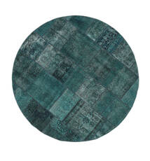  Ø 250 Patchwork - Persien/Iran Teppich Moderner Rund Schwarz/Dunkeltürkis Großer (Wolle, Persien/Iran) Carpetvista
