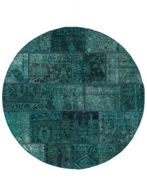  Ø 150 絨毯 パッチワーク モダン ラウンド ブラック/ダークターコイズ (ウール, ペルシャ/イラン) Carpetvista