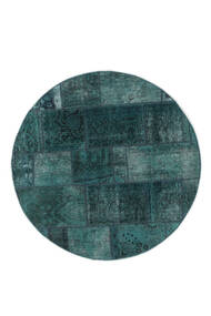  Patchwork - Persien/Iran Ø 150 Vintage ペルシャ ウール 絨毯 ブラック/ダークターコイズ 小 Carpetvista