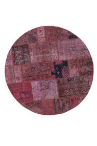  Ø 150 Tapis Patchwork Moderne Rond Rouge Foncé/Rose Foncé (Laine, Perse/Iran) Carpetvista