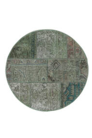  Ø 100 Patchwork Teppich Moderner Rund Grün/Schwarz (Wolle, Persien/Iran) Carpetvista