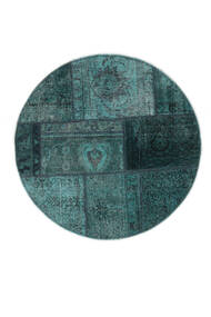  Ø 100 絨毯 Patchwork - Persien/Iran モダン ラウンド ブラック/ダークターコイズ (ウール, ペルシャ/イラン) Carpetvista