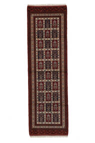 Turkaman Vloerkleed 90X285 Tapijtloper Zwart/Bruin Wol, Perzië/Iran Carpetvista