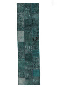 82X309 絨毯 パッチワーク モダン 廊下 カーペット ブラック/ダークターコイズ (ウール, ペルシャ/イラン) Carpetvista