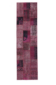 Tapete Persa Patchwork 83X308 Passadeira Rosa Escuro/Preto (Lã, Pérsia/Irão)