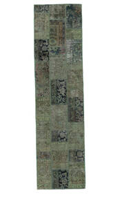80X310 Patchwork Teppich Moderner Läufer Schwarz/Dunkelgrün (Wolle, Persien/Iran) Carpetvista