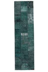 84X302 絨毯 パッチワーク モダン 廊下 カーペット ブラック/ダークターコイズ (ウール, ペルシャ/イラン) Carpetvista
